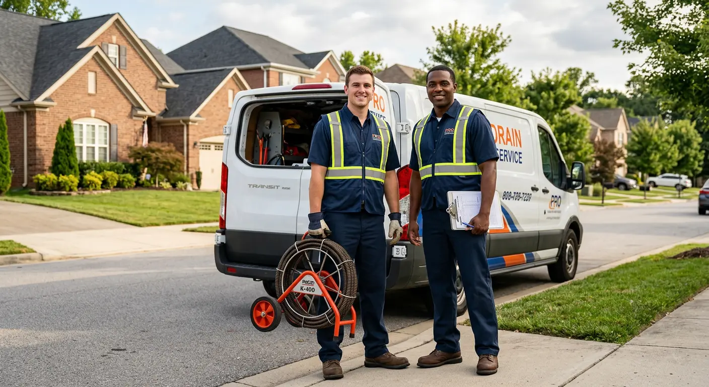 Sewer and drain service team with equipment ready for work in Englewood